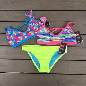 TYR Women's Mix & Match Trinityfit Neon/multicolor Bikini Set Size S New